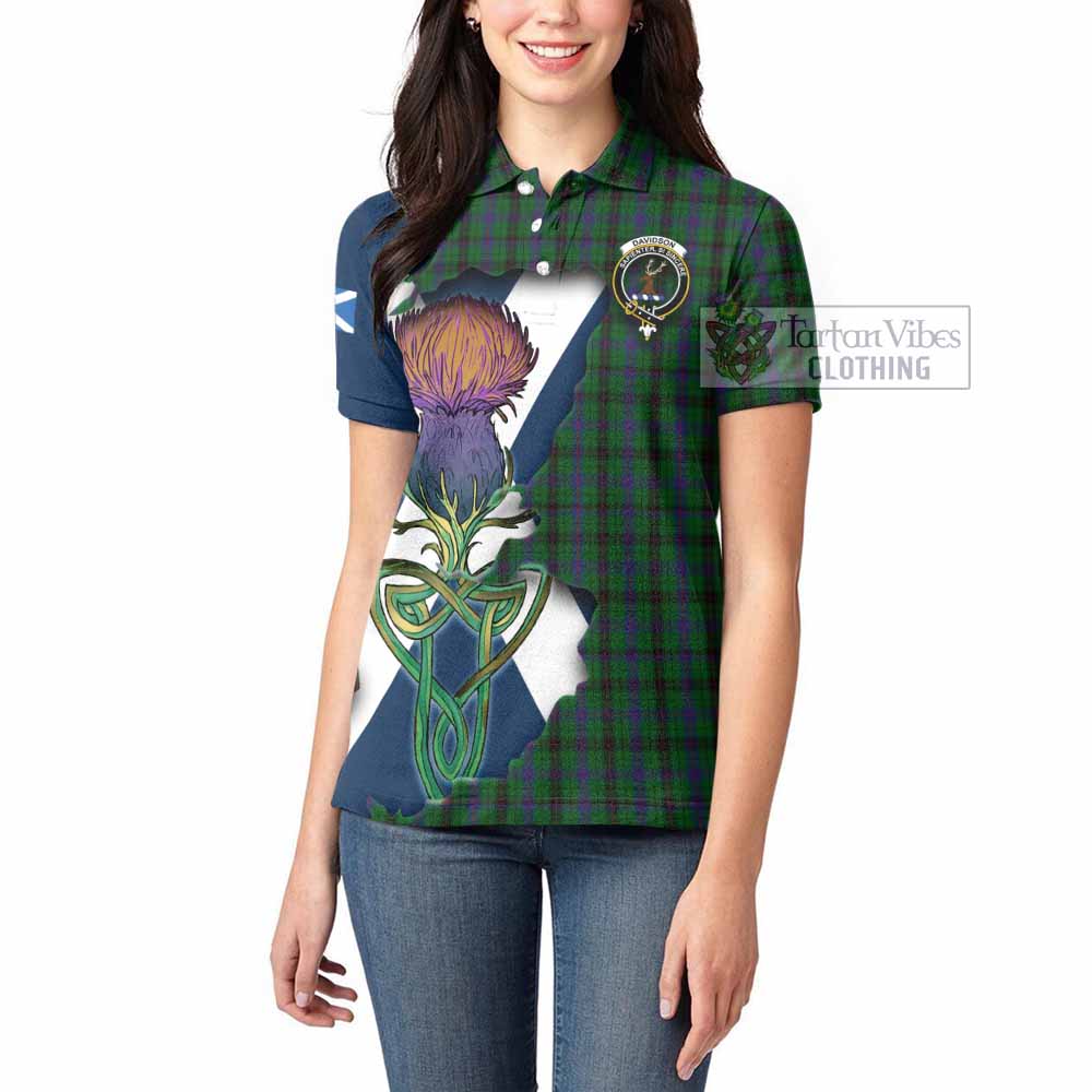 Tartan Vibes Clothing Davidson Tartan Family Crest Women's Polo Shirt Scottish Thistle Celtic Inspired