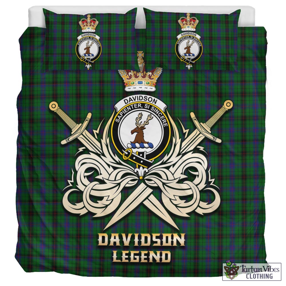 Tartan Vibes Clothing Davidson Tartan Bedding Set with Clan Crest and the Golden Sword of Courageous Legacy