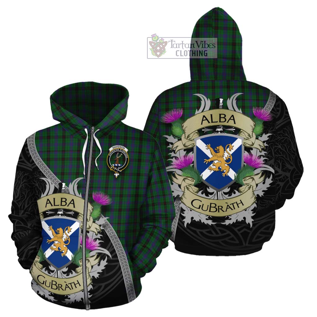 Davidson Tartan Family Crest Cotton Hoodie Lion Rampant Royal Thistle Shield Celtic Inspired Zip Hoodie - Tartan Vibes Clothing