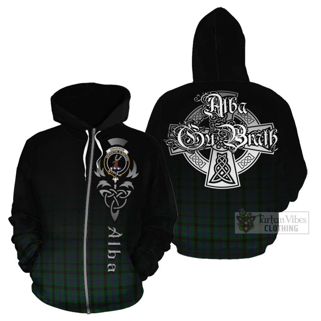 Davidson Tartan Cotton Hoodie Featuring Alba Gu Brath Family Crest Celtic Inspired - Tartan Vibes Clothing
