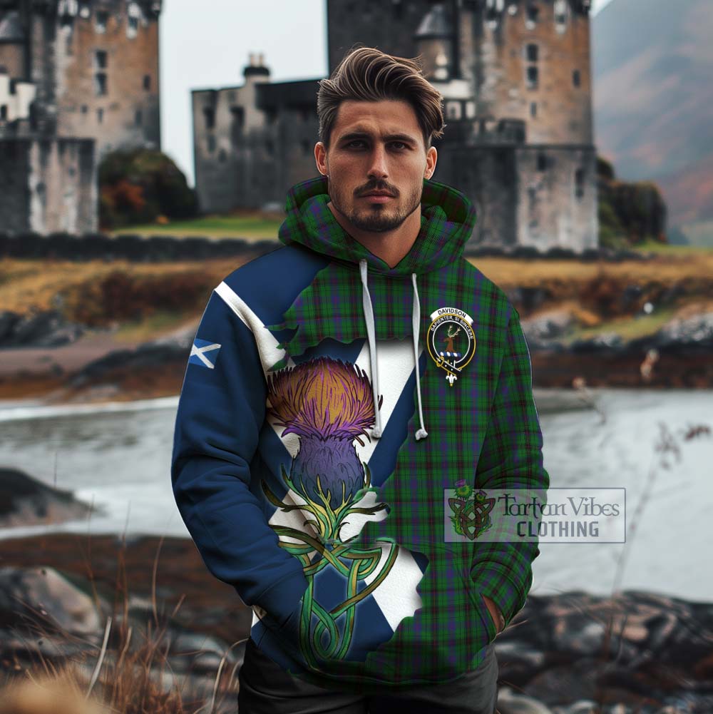 Davidson Tartan Family Crest Cotton Hoodie Scottish Thistle Celtic Inspired - Tartan Vibes Clothing