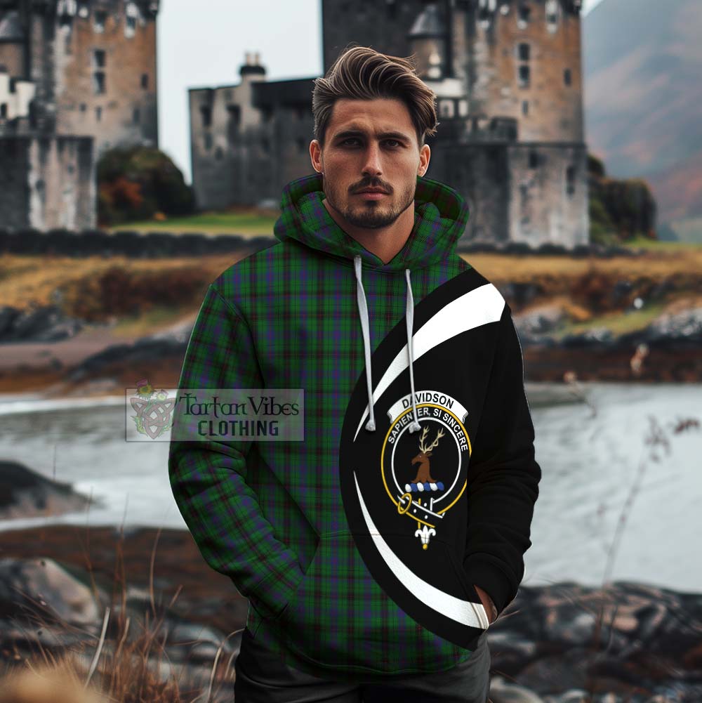 Davidson Tartan Cotton Hoodie with Family Crest Circle Style - Tartan Vibes Clothing