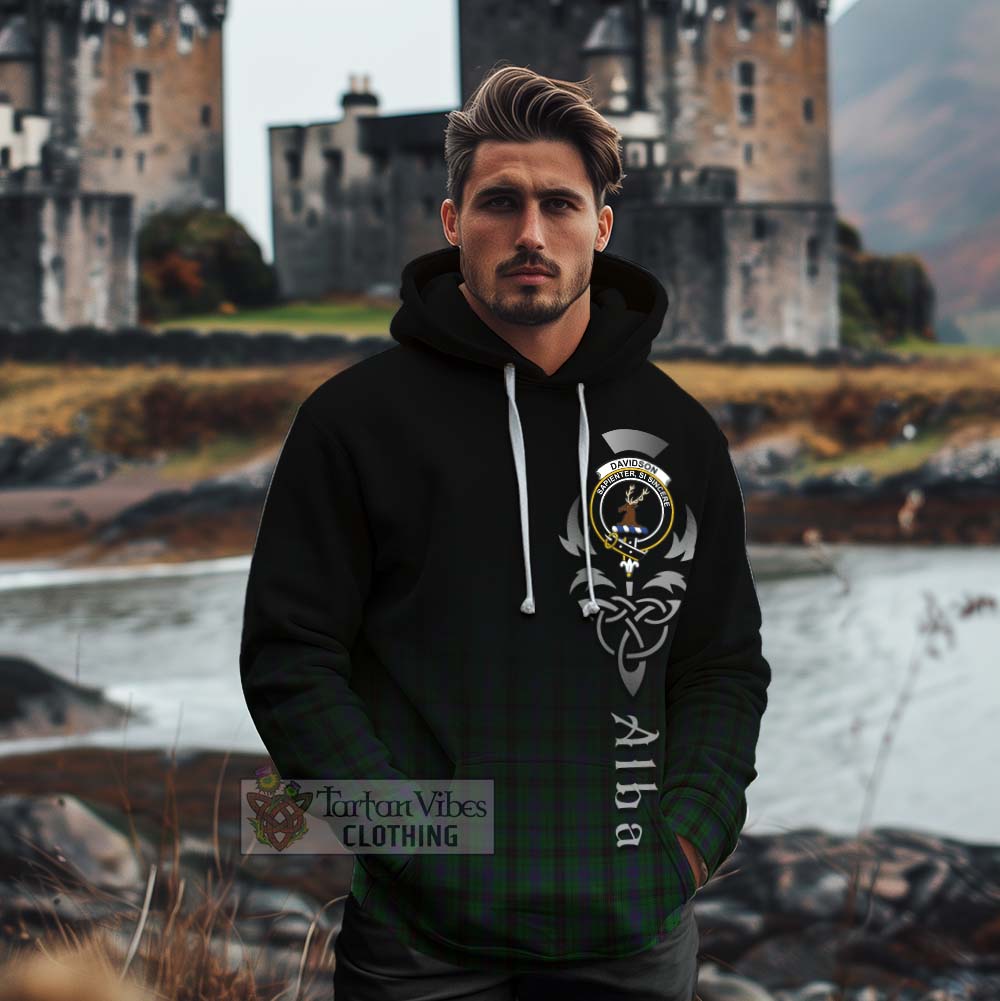 Davidson Tartan Cotton Hoodie Featuring Alba Gu Brath Family Crest Celtic Inspired - Tartan Vibes Clothing