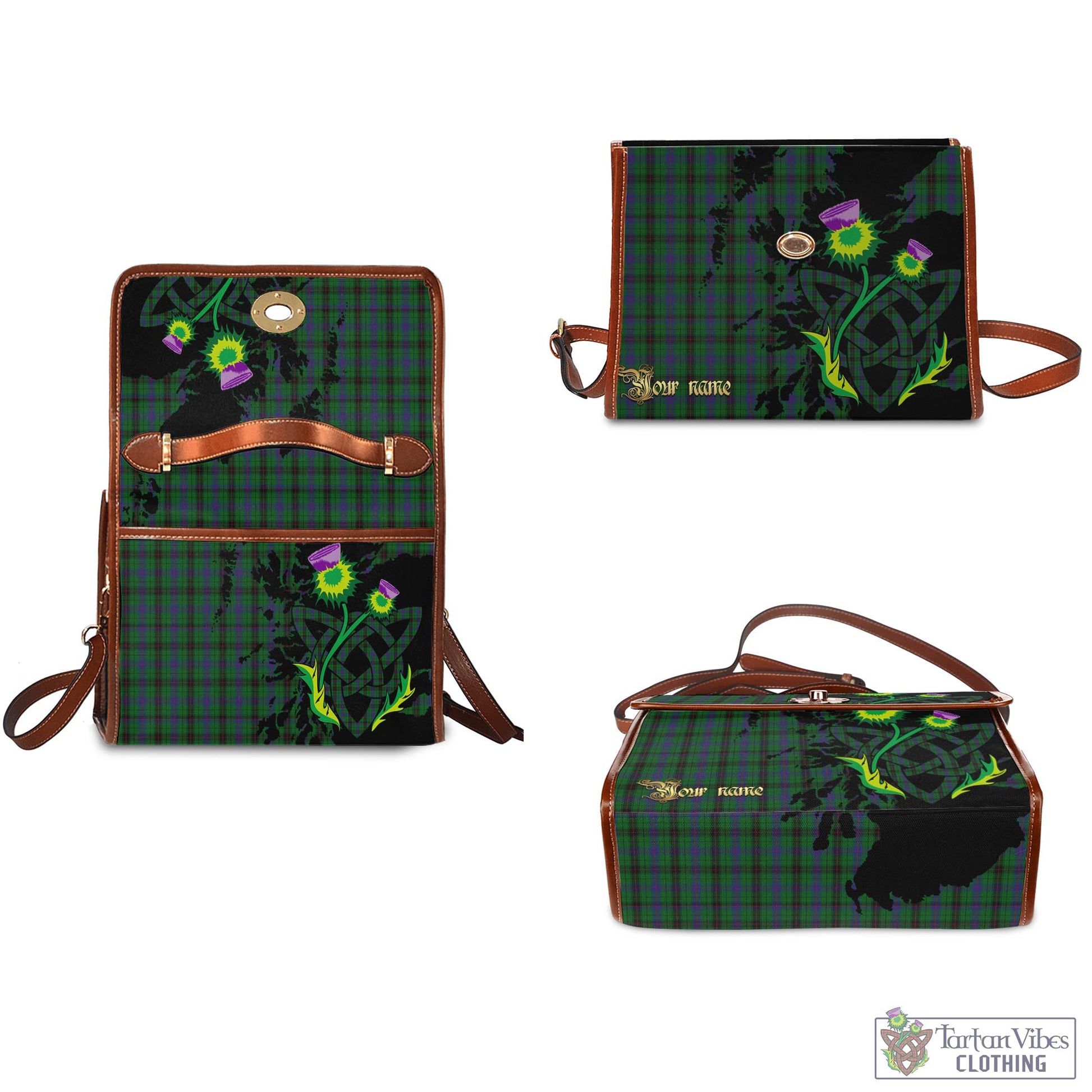 Tartan Vibes Clothing Davidson Tartan Waterproof Canvas Bag with Scotland Map and Thistle Celtic Accents