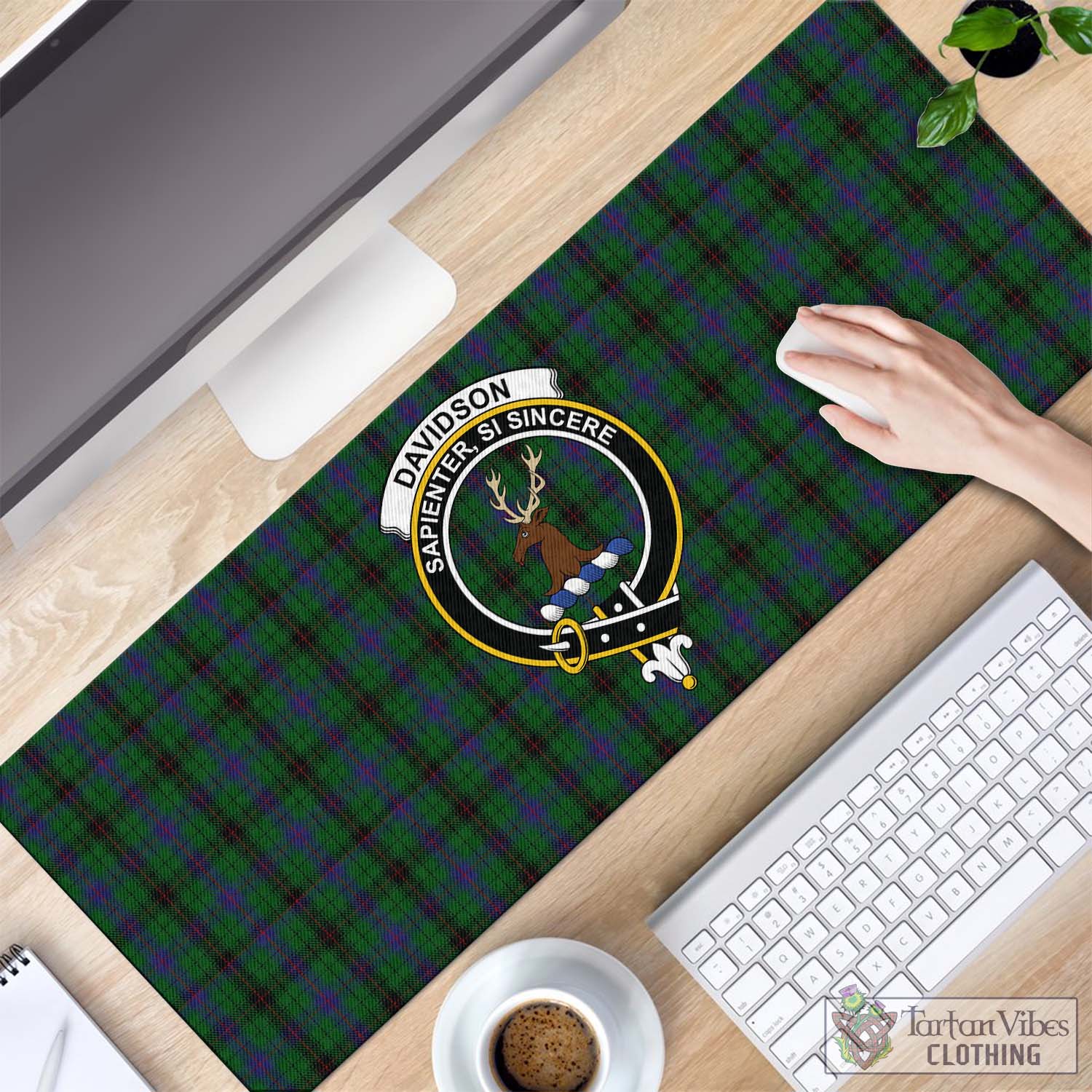 Tartan Vibes Clothing Davidson Tartan Mouse Pad with Family Crest