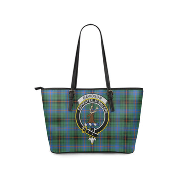Davidson Ancient Tartan Leather Tote Bag with Family Crest