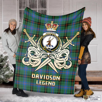 Davidson Ancient Tartan Blanket with Clan Crest and the Golden Sword of Courageous Legacy
