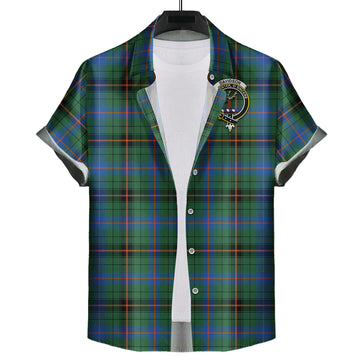 Davidson Ancient Tartan Short Sleeve Button Down Shirt with Family Crest