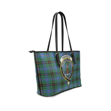 Davidson Ancient Tartan Leather Tote Bag with Family Crest