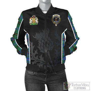 Davidson Ancient Tartan Bomber Jacket with Family Crest and Scottish Thistle Vibes Sport Style