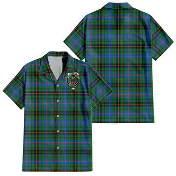 Davidson Ancient Tartan Short Sleeve Button Down Shirt with Family Crest