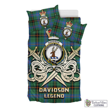 Davidson Ancient Tartan Bedding Set with Clan Crest and the Golden Sword of Courageous Legacy