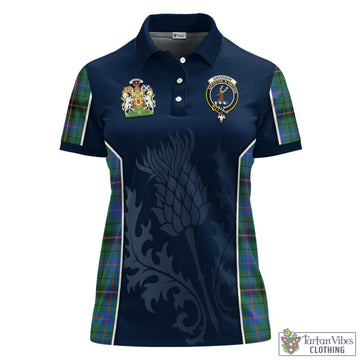Davidson Ancient Tartan Women's Polo Shirt with Family Crest and Scottish Thistle Vibes Sport Style