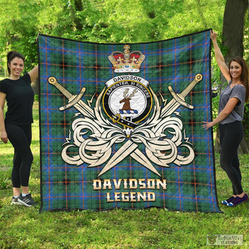 Davidson Ancient Tartan Quilt with Clan Crest and the Golden Sword of Courageous Legacy