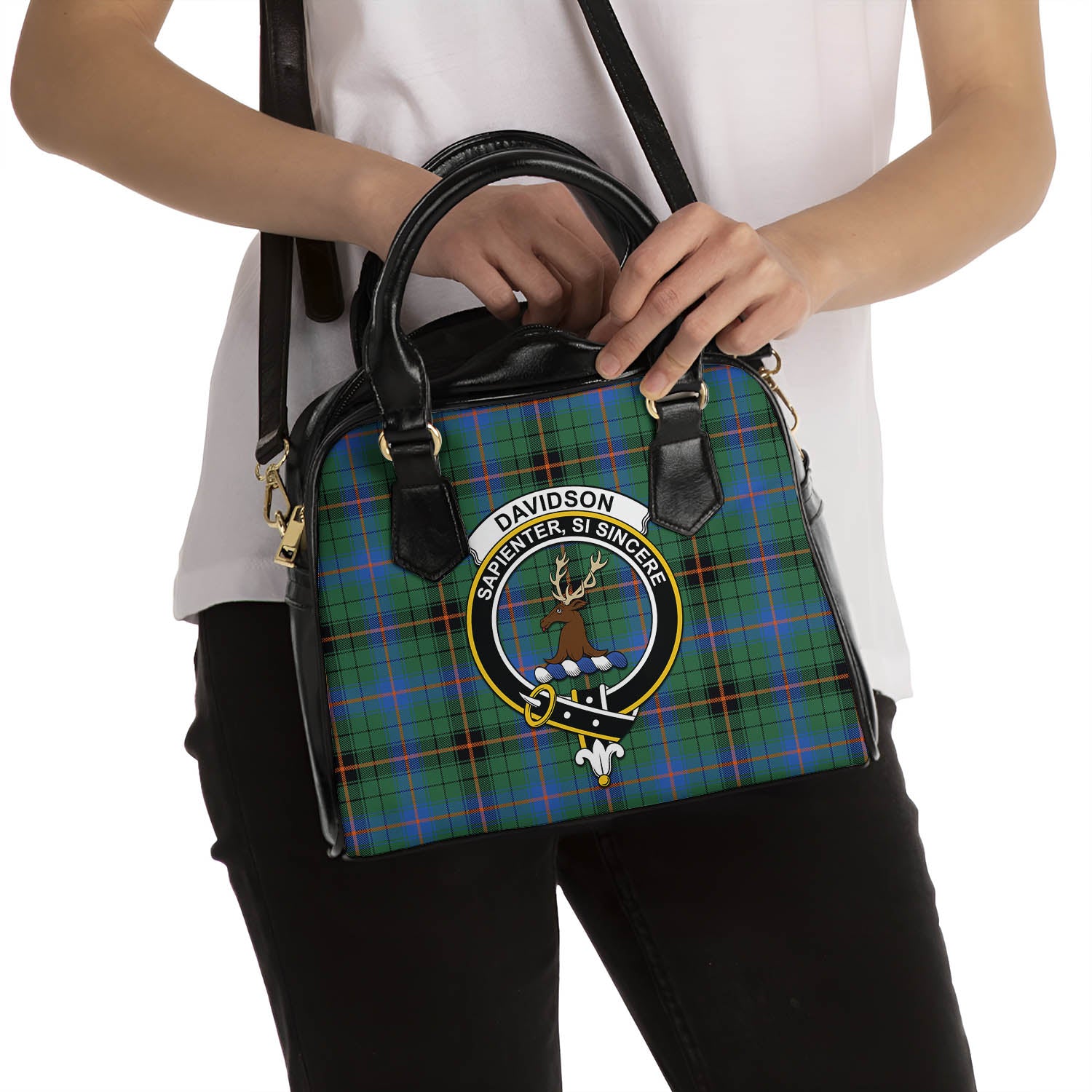 Davidson Ancient Tartan Shoulder Handbags with Family Crest - Tartanvibesclothing