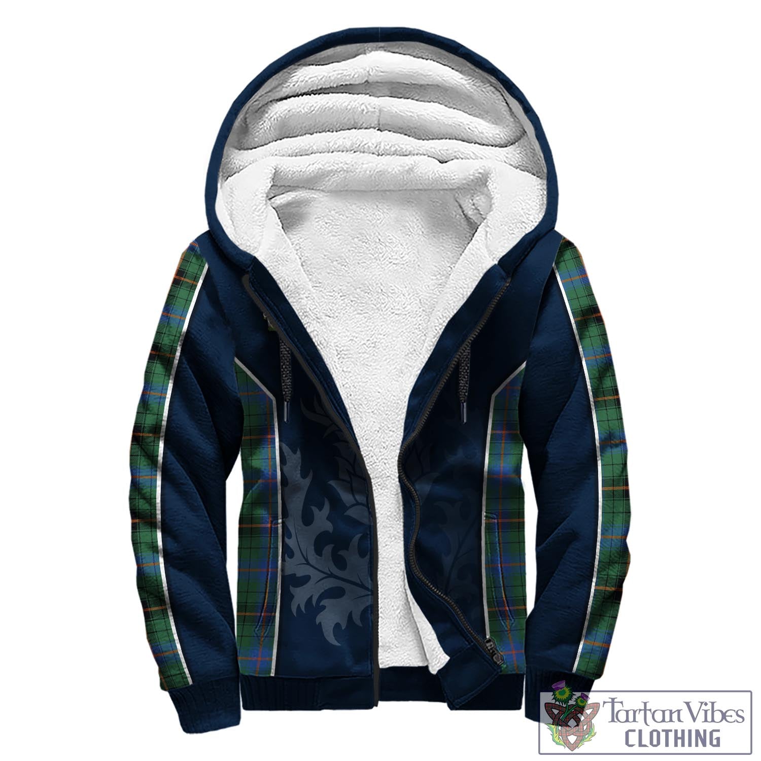 Tartan Vibes Clothing Davidson Ancient Tartan Sherpa Hoodie with Family Crest and Scottish Thistle Vibes Sport Style