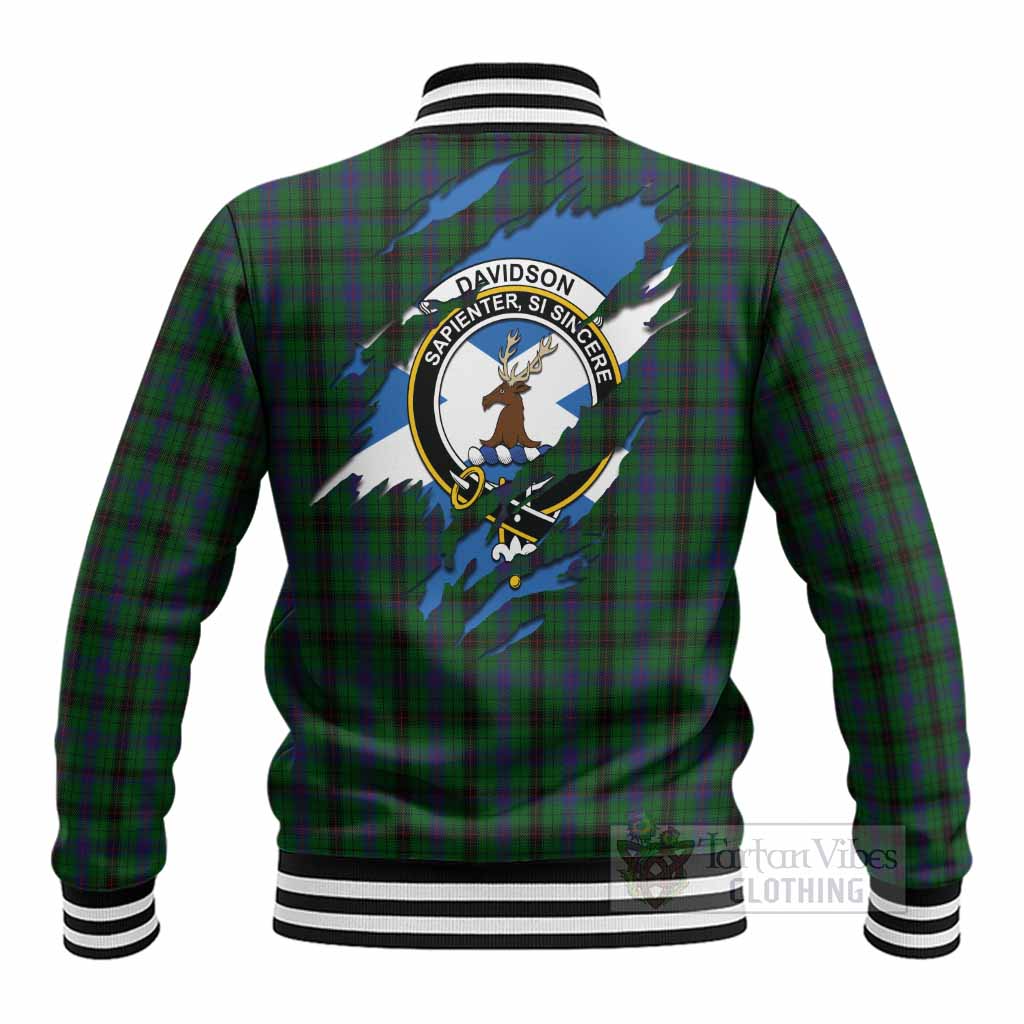 Davidson Clan Crest In Me Tartan Baseball Jacket Scotland Flag Style