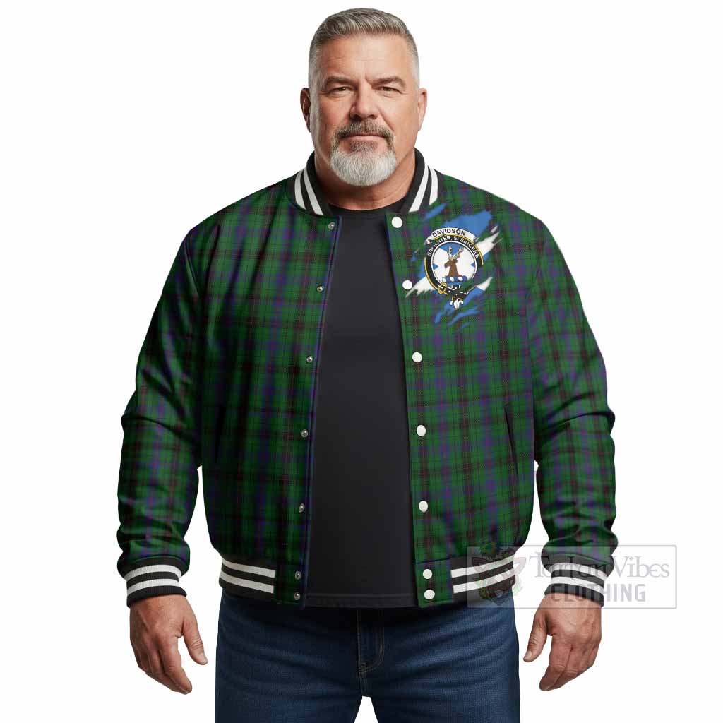 Davidson Clan Crest In Me Tartan Baseball Jacket Scotland Flag Style