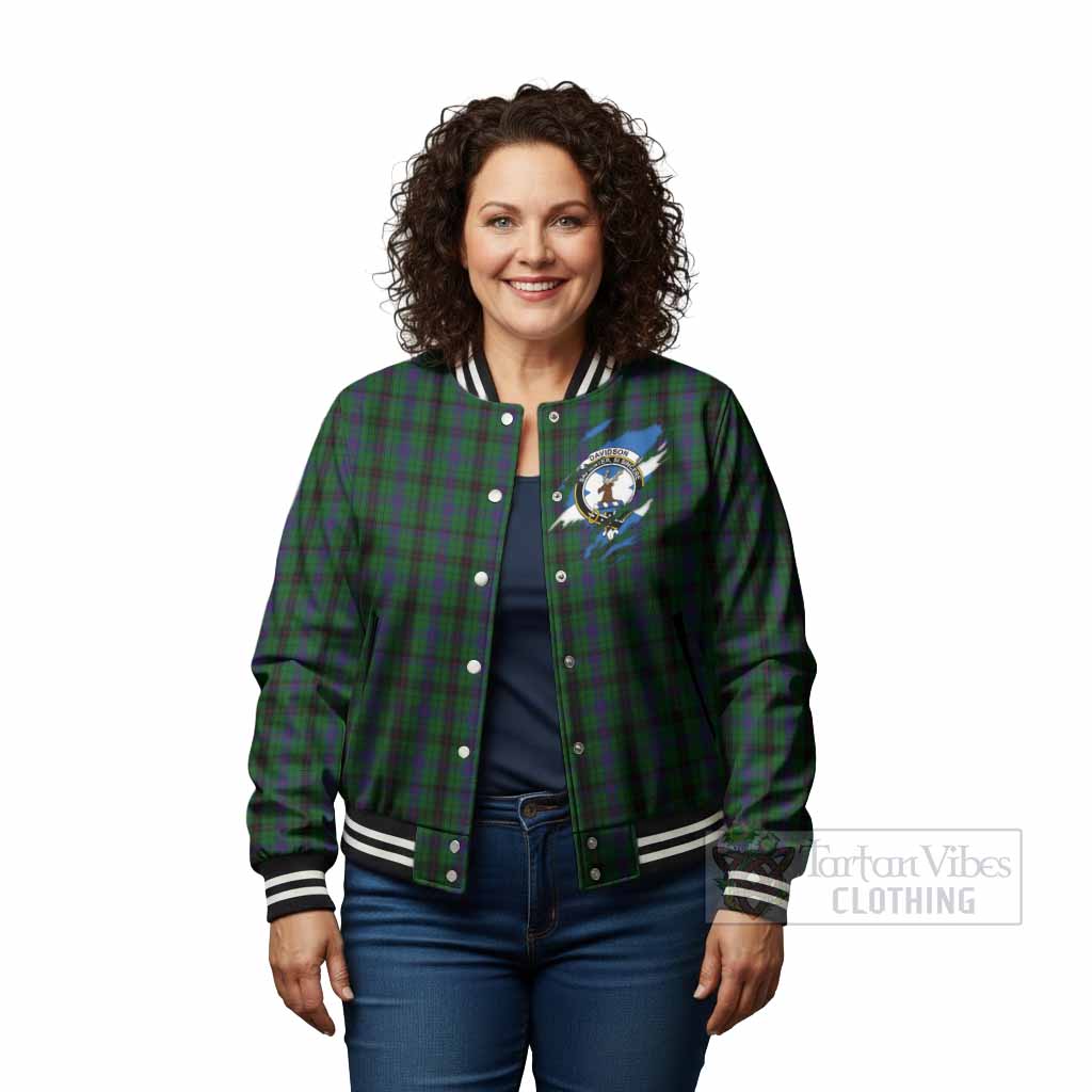 Davidson Clan Crest In Me Tartan Baseball Jacket Scotland Flag Style