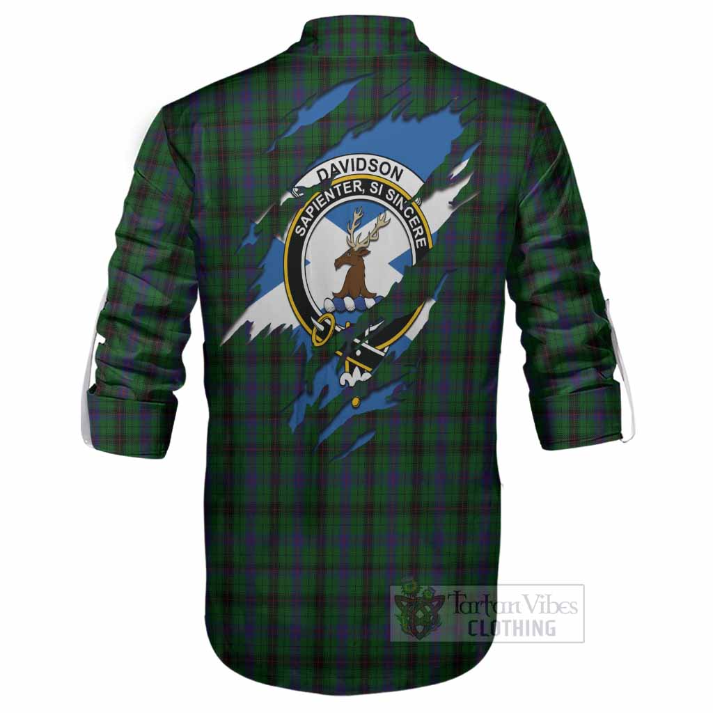 Davidson Clan Crest In Me Tartan Ghillie Shirt Scotland Flag Style