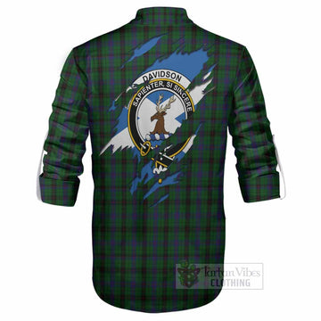 Davidson Clan Crest In Me Tartan Ghillie Shirt Scotland Flag Style