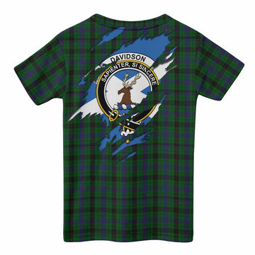 Davidson Clan Crest In Me Tartan Kid T-shirt Scotland Flag Style