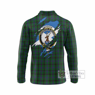 Davidson Clan Crest In Me Tartan Long Sleeve Polo Shirt Scotland Flag Style