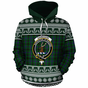 Davidson Clan Tartan Christmas Cotton Hoodie with Family Crest