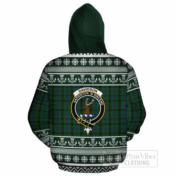 Davidson Clan Tartan Christmas Cotton Hoodie with Family Crest