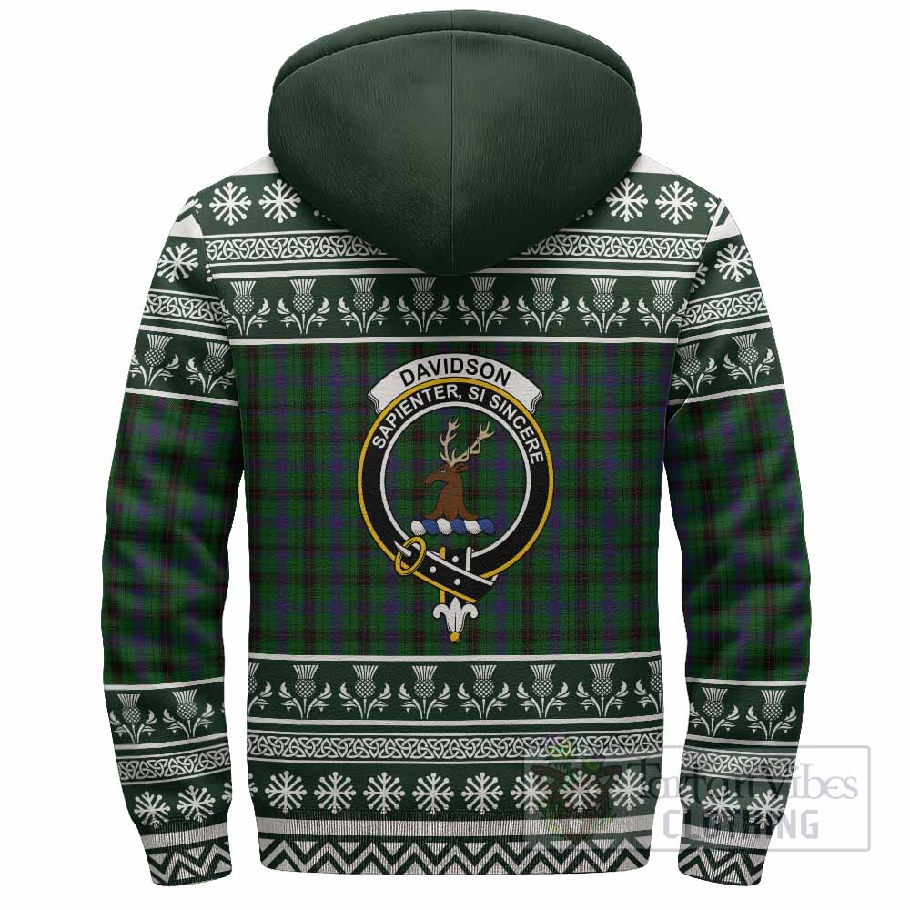 Davidson Clan Tartan Christmas Fleece Hoodie with Family Crest - Tartan Vibes Clothing