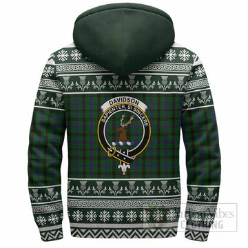 Davidson Clan Tartan Christmas Fleece Hoodie with Family Crest