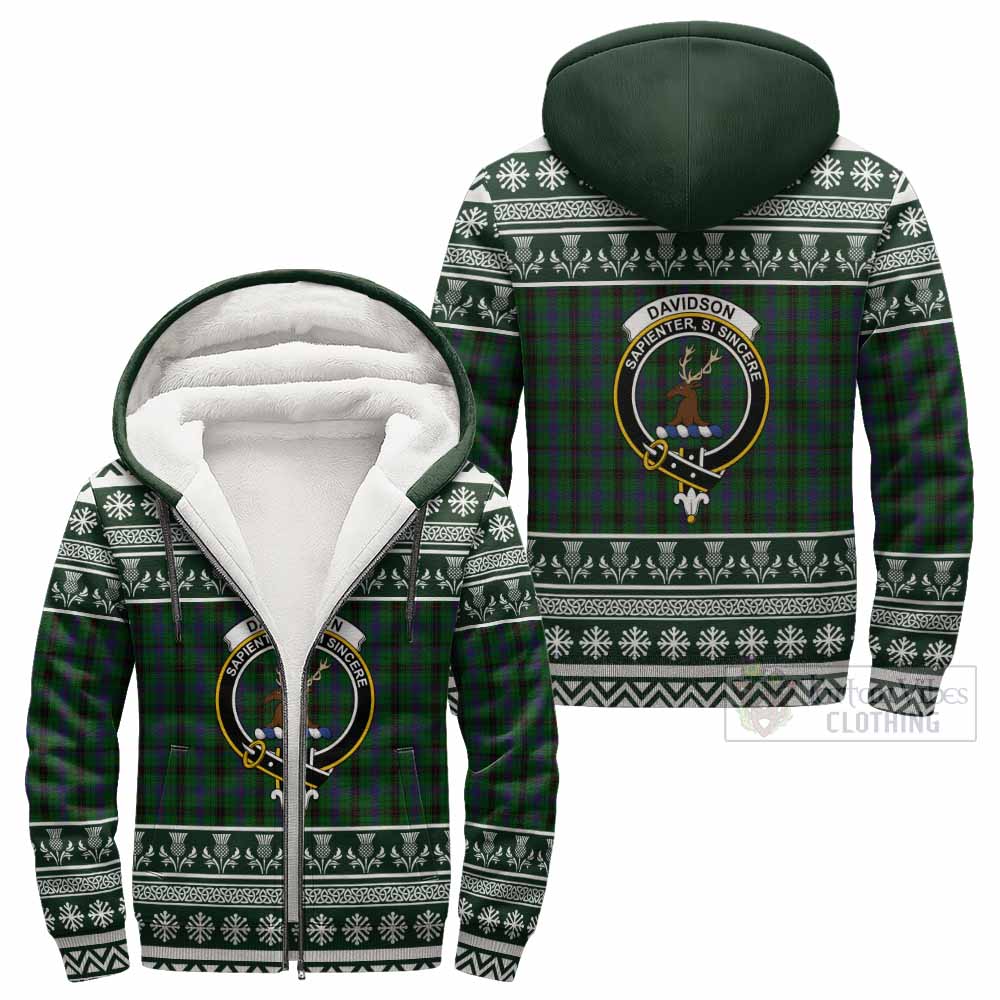 Davidson Clan Tartan Christmas Fleece Hoodie with Family Crest - Tartan Vibes Clothing