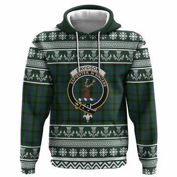 Davidson Clan Tartan Christmas Hoodie with Family Crest
