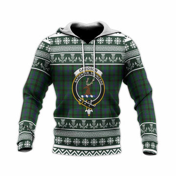 Davidson Clan Tartan Christmas Knitted Hoodie with Family Crest