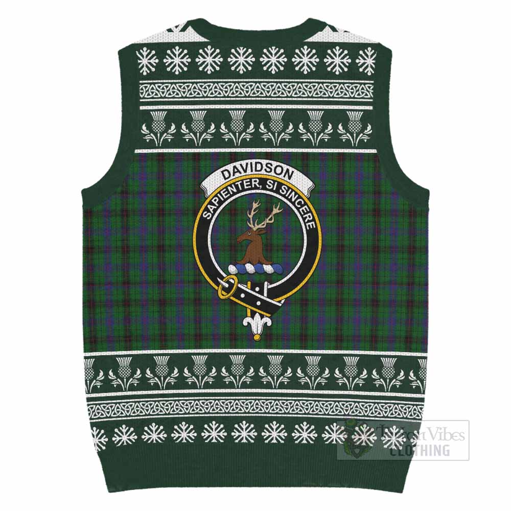 Davidson Clan Tartan Christmas Knitted V-Neck Vest with Family Crest - Tartan Vibes Clothing