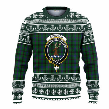 Davidson Clan Tartan Christmas Ugly Sweater with Family Crest