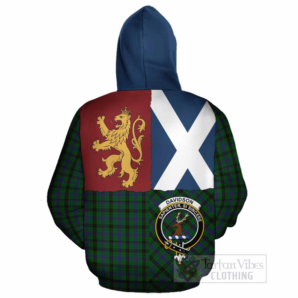 Davidson Crest Tartan Cotton Hoodie with Lion Rampant Saltire Style - Tartan Vibes Clothing