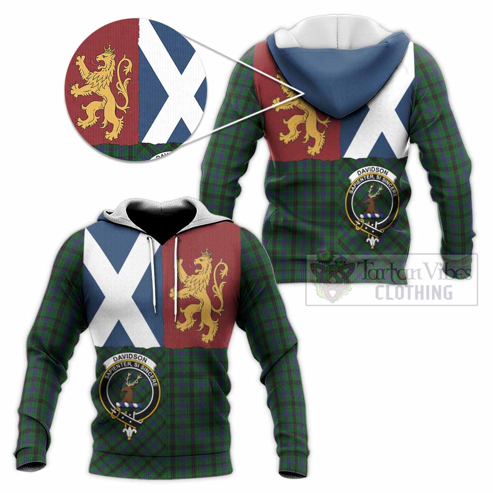 Davidson Crest Tartan Knitted Hoodie with Lion Rampant Saltire Style