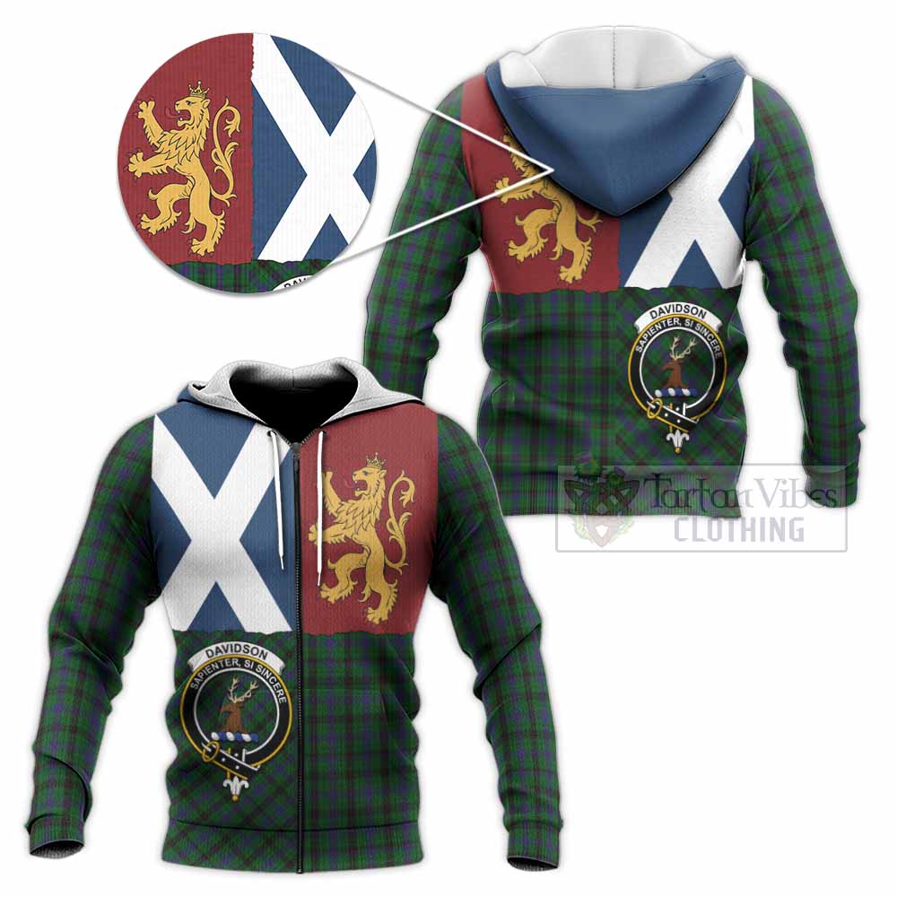 Davidson Crest Tartan Knitted Hoodie with Lion Rampant Saltire Style