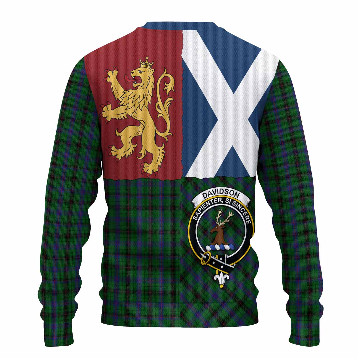 Davidson Crest Tartan Knitted Sweater with Lion Rampant Saltire Style