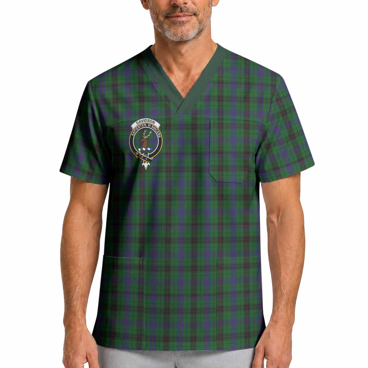 Davidson Crest Tartan Scrub Top XL - Tartan Vibes Clothing