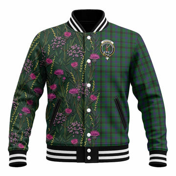Davidson Family Crest Tartan Baseball Jacket Scottish Thistle Flower Pattern Half Style