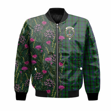 Davidson Family Crest Tartan Bomber Jacket Scottish Thistle Flower Pattern Half Style