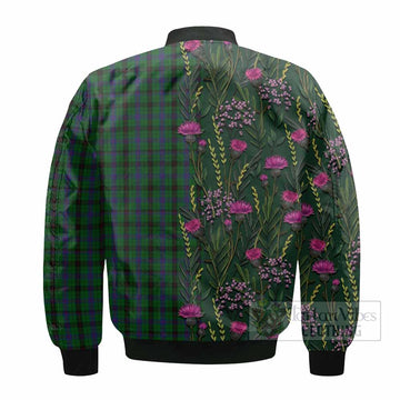 Davidson Family Crest Tartan Bomber Jacket Scottish Thistle Flower Pattern Half Style