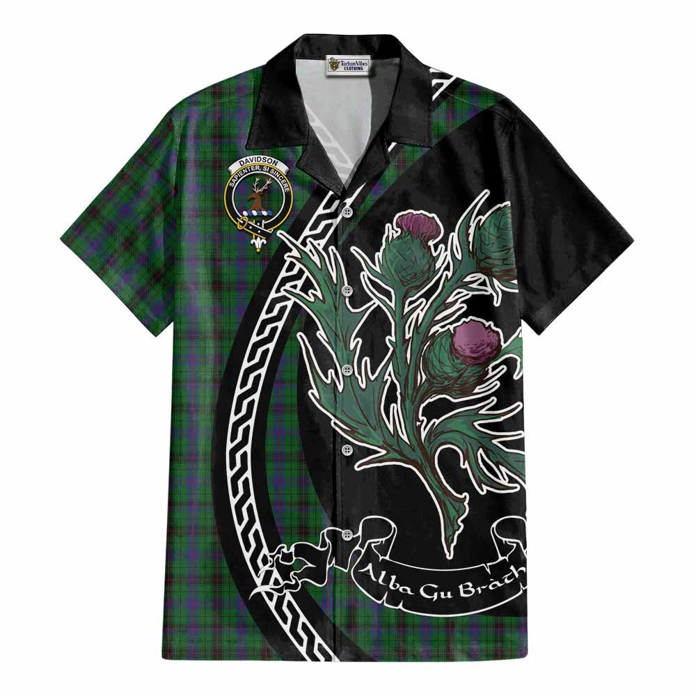 Davidson Family Crest Tartan Cotton Hawaiian Shirt Alba Thistle Inspired - Tartan Vibes Clothing