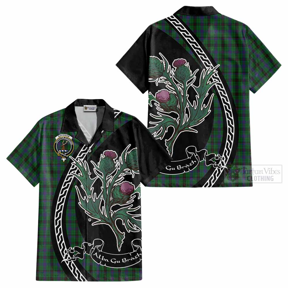 Davidson Family Crest Tartan Cotton Hawaiian Shirt Alba Thistle Inspired - Tartan Vibes Clothing