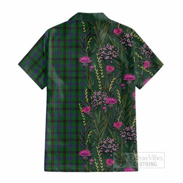 Davidson Family Crest Tartan Cotton Hawaiian Shirt Scottish Thistle Flower Pattern Half Style