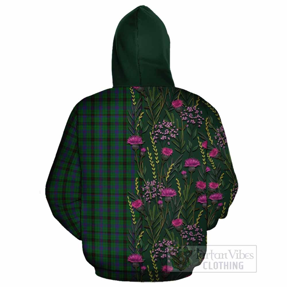 Davidson Family Crest Tartan Cotton Hoodie Scottish Thistle Flower Pattern Half Style - Tartan Vibes Clothing