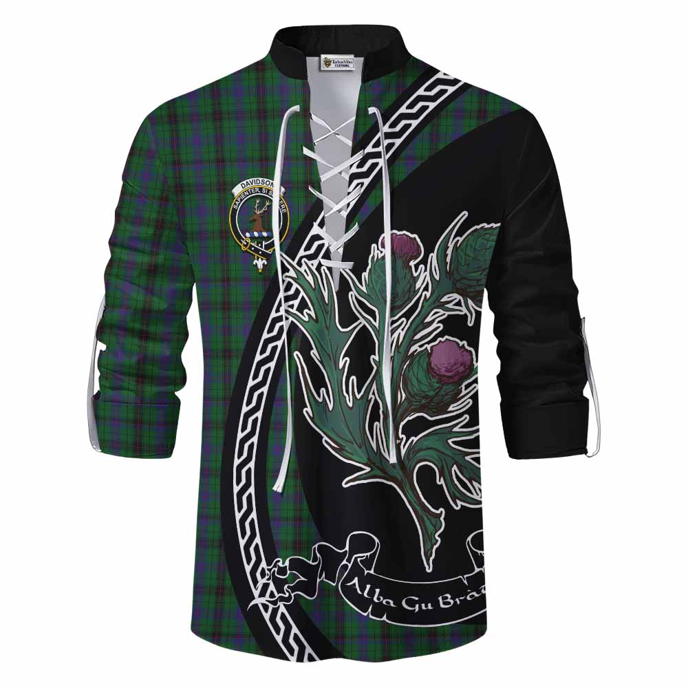 Davidson Family Crest Tartan Ghillie Shirt Alba Thistle Inspired - Tartan Vibes Clothing
