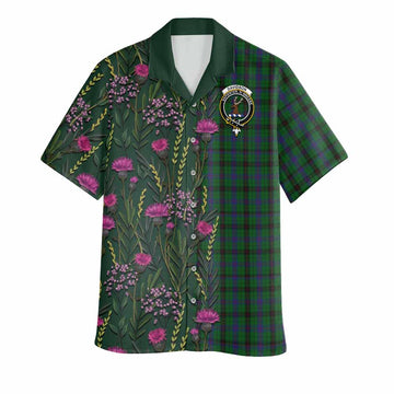 Davidson Family Crest Tartan Hawaiian Shirt Scottish Thistle Flower Pattern Half Style
